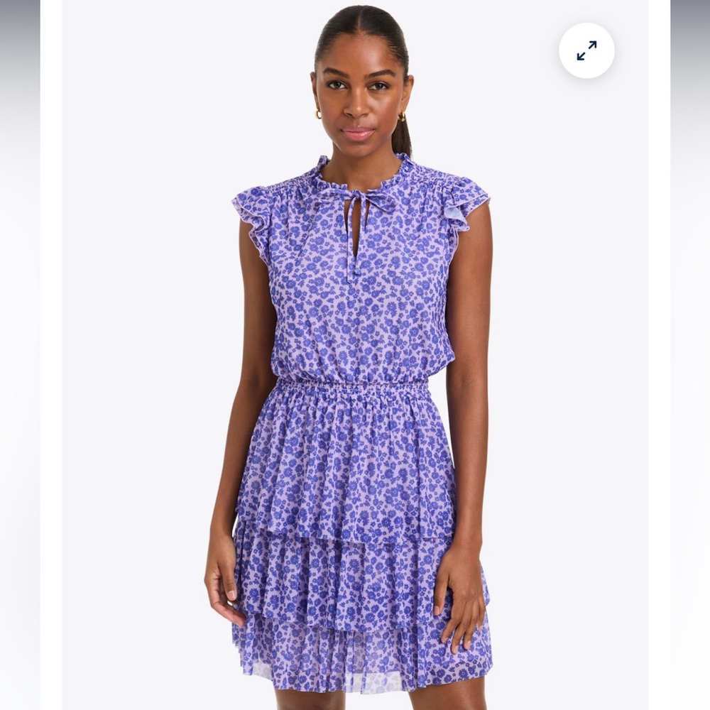 Draper James Alana Tiered Mini Dress in Stretch Mesh sz Small NWT